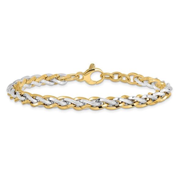 14k Two Tone Gold 5.5mm Polished Fancy Link Chain Bracelet, 7.5 Inch - Picture 3 of 7